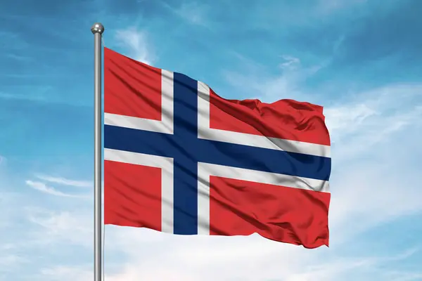 Noruega Tela Bandera Nacional Ondeando Sobre Hermoso Fondo Nublado — Foto de Stock