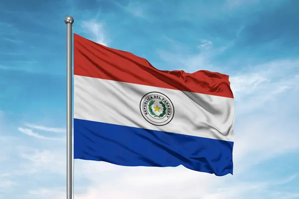 Назва 140 Paraguay Jpg Національний Прапор Тканини Махаючи Красивому Хмарному — стокове фото