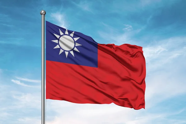 Ткань Ткани Национального Флага Тайваня Размахивающая Красивом Облачном Фоне — стоковое фото