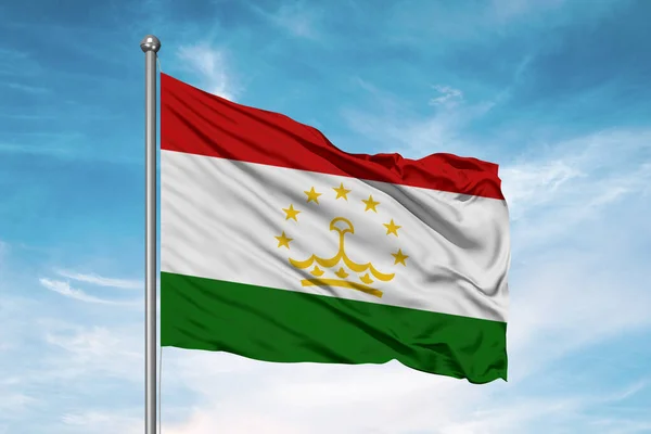 Tadzjikistan Nationale Vlag Doek Zwaaiend Mooie Bewolkte Achtergrond — Stockfoto