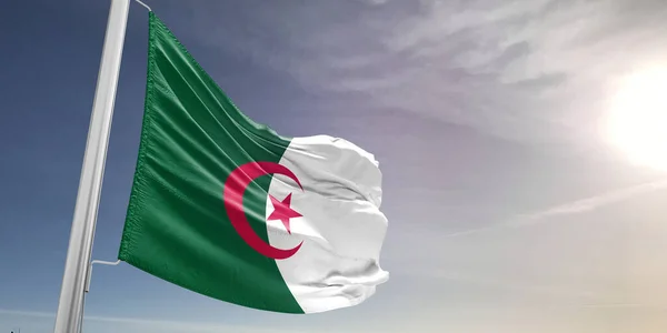 Algeria National Flag Cloth Fabric Waving Beautiful Grey Background — Stock Photo, Image
