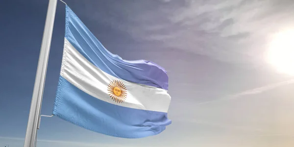 阿根廷国旗布织物在美丽的灰色背景下飘扬 — 图库照片
