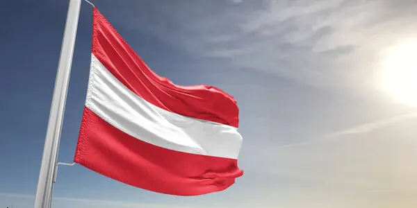 Austria Tela Bandera Nacional Ondeando Sobre Hermoso Fondo Gris —  Fotos de Stock