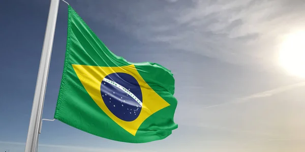 Brazilia Țesătură Pânză Steag Național Fluturând Fundal Gri Frumos — Fotografie, imagine de stoc