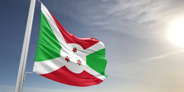 Gri arka planda sallanan Burundi Ulusal Bayrak Kumaşı.