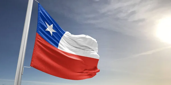 Ткань Национального Флага Чили Размахивающая Красивом Сером Фоне — стоковое фото