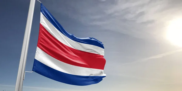 Tecido Pano Bandeira Nacional Costa Rica Acenando Fundo Cinza Bonito — Fotografia de Stock
