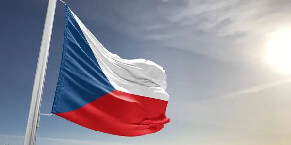 Česká Republika Národní Vlajková Tkanina Vlnící Krásném Šedém Pozadí — Stock fotografie
