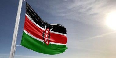 Kenya Ulusal Bayrak Kumaşı Güzel gri arka planda sallanıyor.