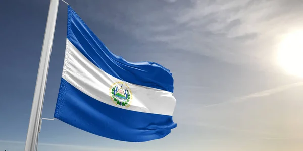 Σαλβαδόρ Εθνική Σημαία Ύφασμα Κυματίζει Στο Όμορφο Φόντο Της Πόλης — Φωτογραφία Αρχείου