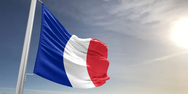 Frankrike National Flagga Tyg Viftar Vacker Stad Bakgrund — Stockfoto
