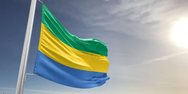 Gabon National Flag Cloth Fabric Waving Beautiful City Background — Stock Photo, Image