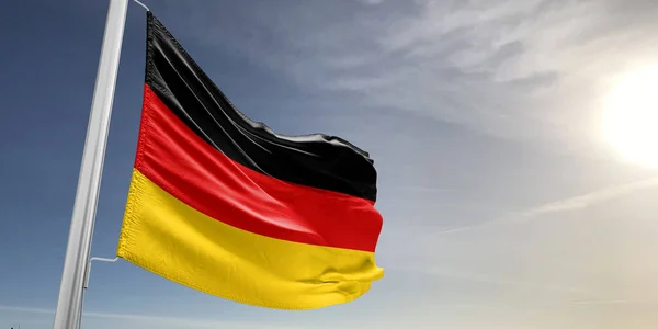 Duitsland Nationale Vlag Doek Zwaaien Mooie Stad Achtergrond — Stockfoto