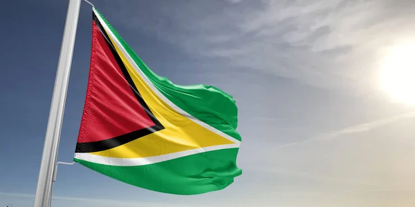 Guyana Nationale Vlag Stof Zwaaien Mooie Stad Achtergrond — Stockfoto