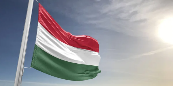 Ungheria Bandiera Nazionale Stoffa Tessuto Sventolando Sul Bellissimo Sfondo Grigio — Foto Stock