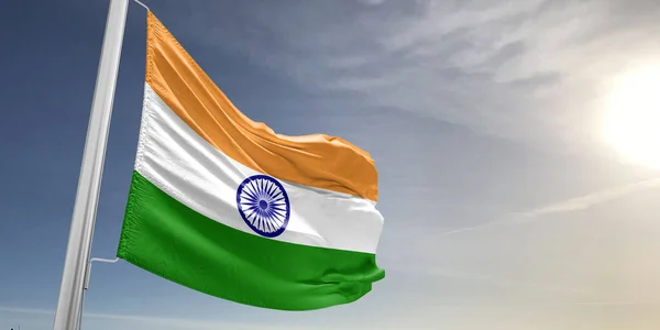 Tecido Pano Bandeira Nacional Índia Acenando Fundo Cinza Bonito — Fotografia de Stock