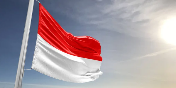 Indonésia Tecido Pano Bandeira Nacional Acenando Fundo Cinza Bonito — Fotografia de Stock