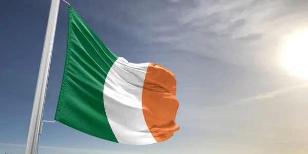 Irlanda Tecido Pano Bandeira Nacional Acenando Fundo Cinza Bonito — Fotografia de Stock