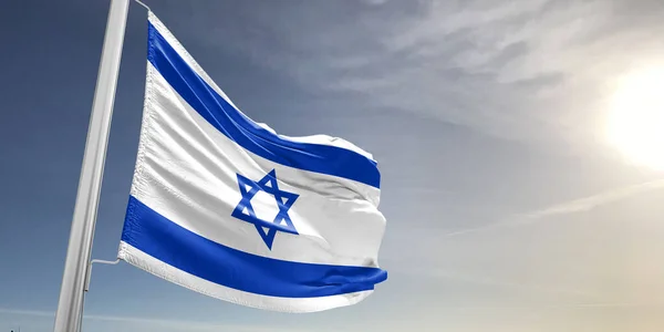 Israele Bandiera Nazionale Stoffa Tessuto Sventolando Sul Bellissimo Sfondo Grigio — Foto Stock