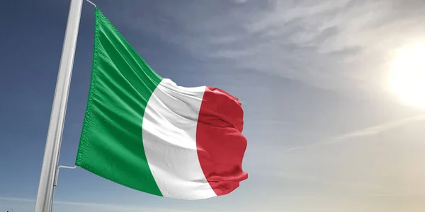Итальянский Национальный Флаг Ткань Ткани Размахивая Красивом Сером Фоне — стоковое фото