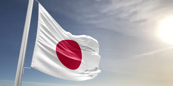 Tecido Pano Bandeira Nacional Japão Acenando Fundo Cinza Bonito — Fotografia de Stock