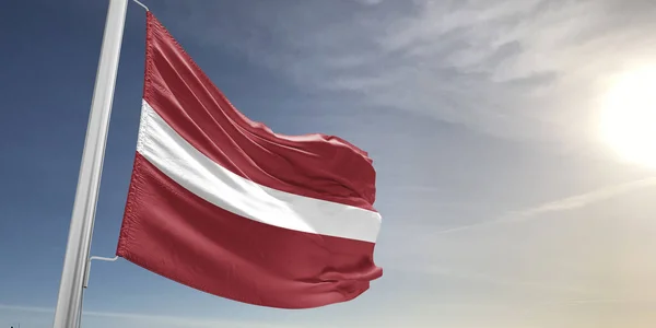 Letonia Tela Bandera Nacional Ondeando Sobre Hermoso Fondo Gris —  Fotos de Stock
