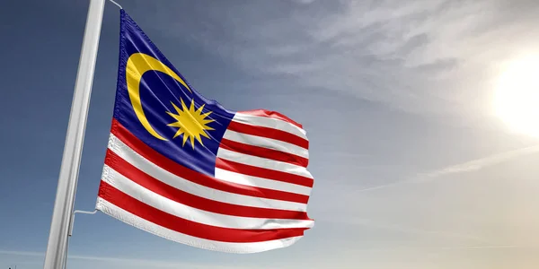 Malesia Stoffa Bandiera Nazionale Tessuto Sventolando Sul Bellissimo Sfondo Grigio — Foto Stock