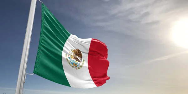 Mexikos Nationalflagge Stoff Weht Auf Schönen Grauen Hintergrund — Stockfoto