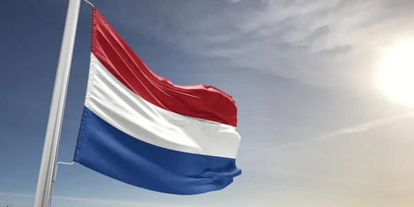 Hollanda Ulusal Bayrak Kumaşı Güzel Gri Arka Planda Dalgalanıyor — Stok fotoğraf