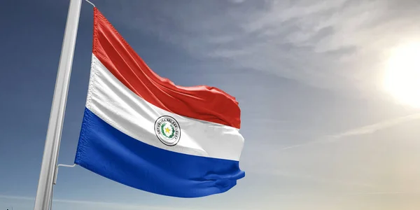 Парагвайський Національний Прапор Тканина Махаючи Красивому Сірому Фоні — стокове фото