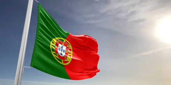 Tecido Pano Bandeira Nacional Portugal Acenando Fundo Cinza Bonito — Fotografia de Stock