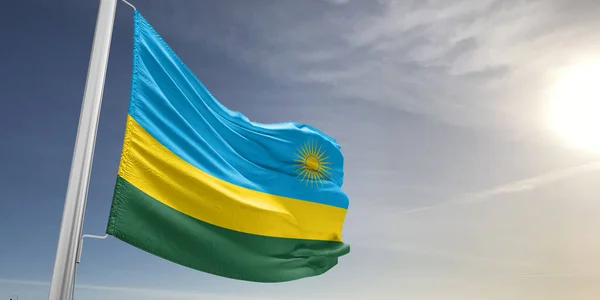 Rwanda Nationale Vlag Doek Zwaaiend Mooie Grijze Achtergrond — Stockfoto
