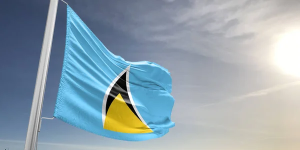 Saint Lucia Narodowa Tkanina Flagowa Macha Pięknym Szarym Tle — Zdjęcie stockowe