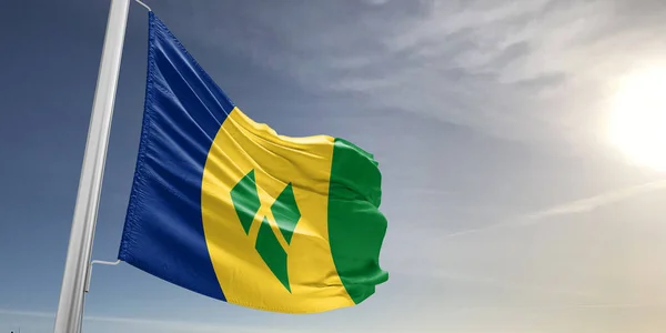 Saint Vincent Grenadyny Tkaniny Flagi Narodowej Machając Pięknym Szarym Tle — Zdjęcie stockowe
