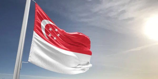 Singapore Nationale Vlag Stof Zwaaien Mooie Grijze Achtergrond — Stockfoto