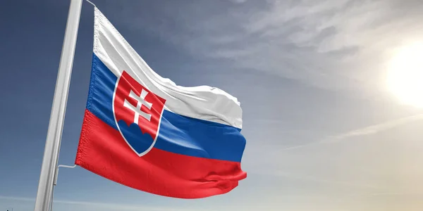 Ткань Национального Флага Словакии Размахивающая Красивом Сером Фоне — стоковое фото