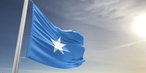 Somálsko Národní Vlajkové Tkaniny Vlnící Krásném Šedém Pozadí — Stock fotografie