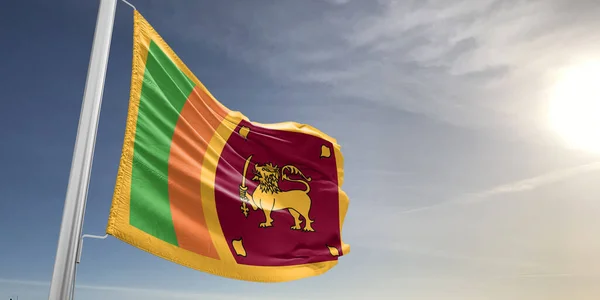 Sri Lankas Nationalflagge Stoff Weht Auf Schönen Grauen Hintergrund — Stockfoto
