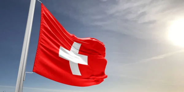 Schweiz Nationalflag Klud Stof Vinke Smuk Grå Baggrund - Stock-foto