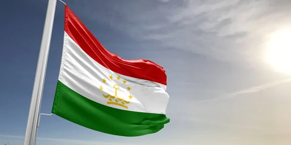 Tadschikistans Nationalflagge Weht Auf Schönem Grauen Hintergrund — Stockfoto