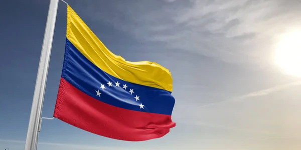 委内瑞拉国旗布织物在美丽的灰色背景下飘扬 — 图库照片