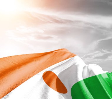 Gri arka planda sallanan Nijer ulusal bayrağı kumaşı.