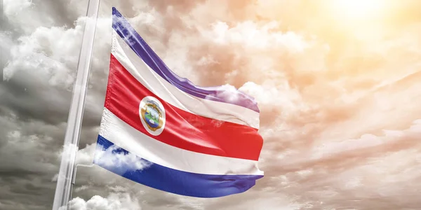 Tela Tela Bandera Nacional Costa Rica Ondeando Sobre Hermoso Fondo —  Fotos de Stock