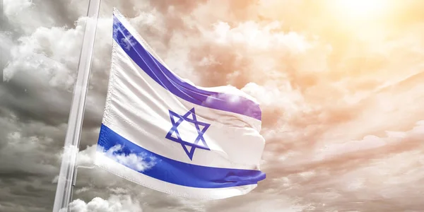 Ізраїльський Національний Прапор Тканина Махаючи Красивим Сірим Фоном — стокове фото