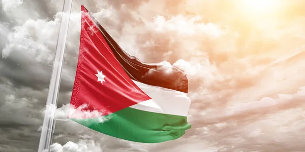 Jordanië Nationale Vlag Stof Zwaaien Mooie Grijze Achtergrond — Stockfoto