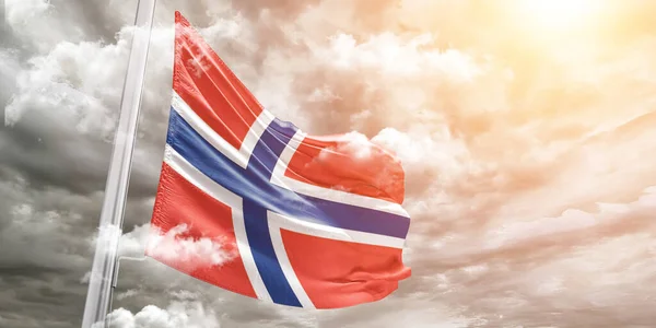 Tela Tela Bandera Nacional Noruega Ondeando Sobre Hermoso Fondo Gris — Foto de Stock