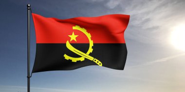 Angola ulusal bayrak kumaşı güzel gri arka planda dalgalanıyor.