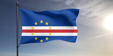 Cabo Verde Ulusal Bayrak Kumaşı Güzel gri arka planda dalgalanıyor.