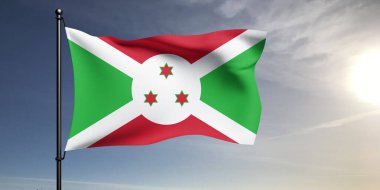 Gri arka planda sallanan Burundi Ulusal Bayrak Kumaşı.