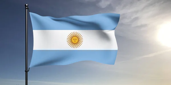 Argentina National Flagga Tyg Viftar Vackra Grå Bakgrund — Stockfoto